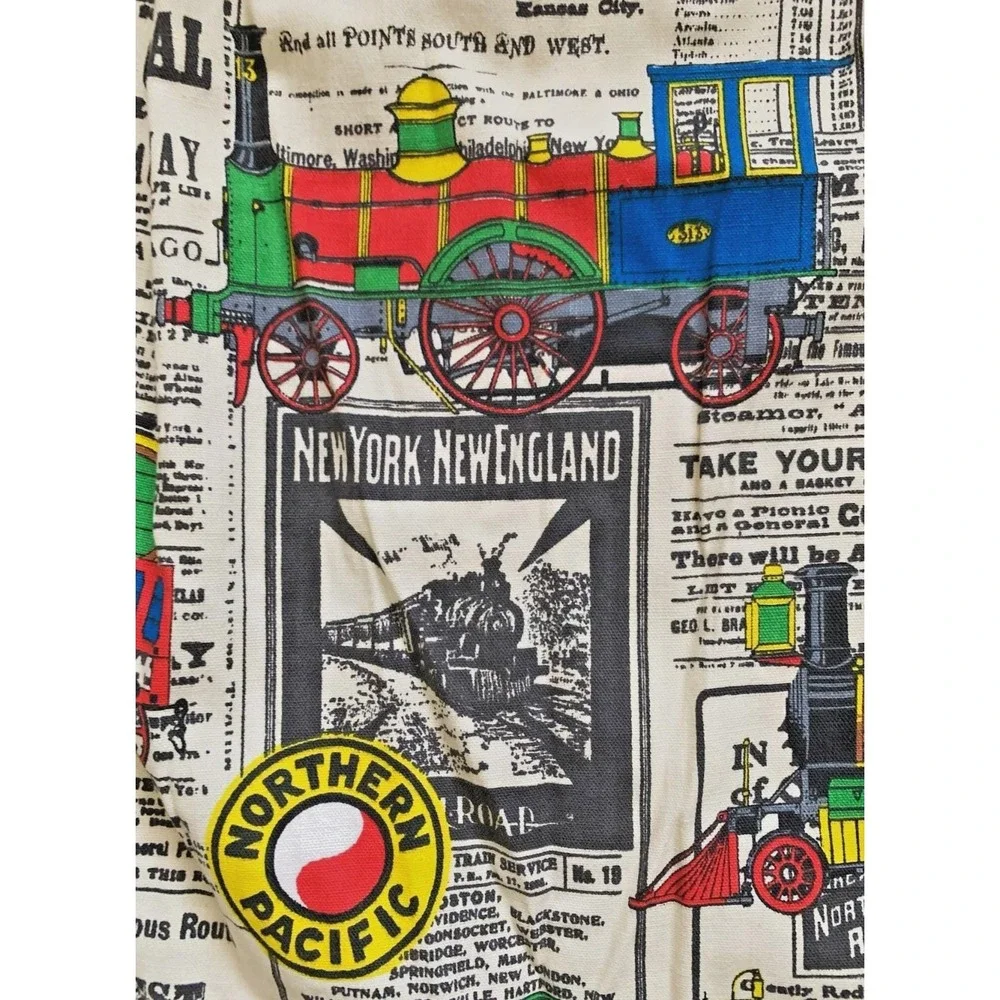 Vintage Steam Engine Trains Transportation Advertising Lined Curtains 42x44